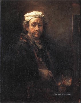  Rembrandt Decoraci%C3%B3n Paredes - Retrato del artista en su caballete 1660 Rembrandt